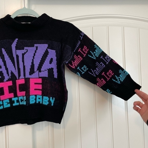 Vintage 1991 Rags Knitwear Vanilla Ice color block knit sweater size XS/small - Picture 3 of 12